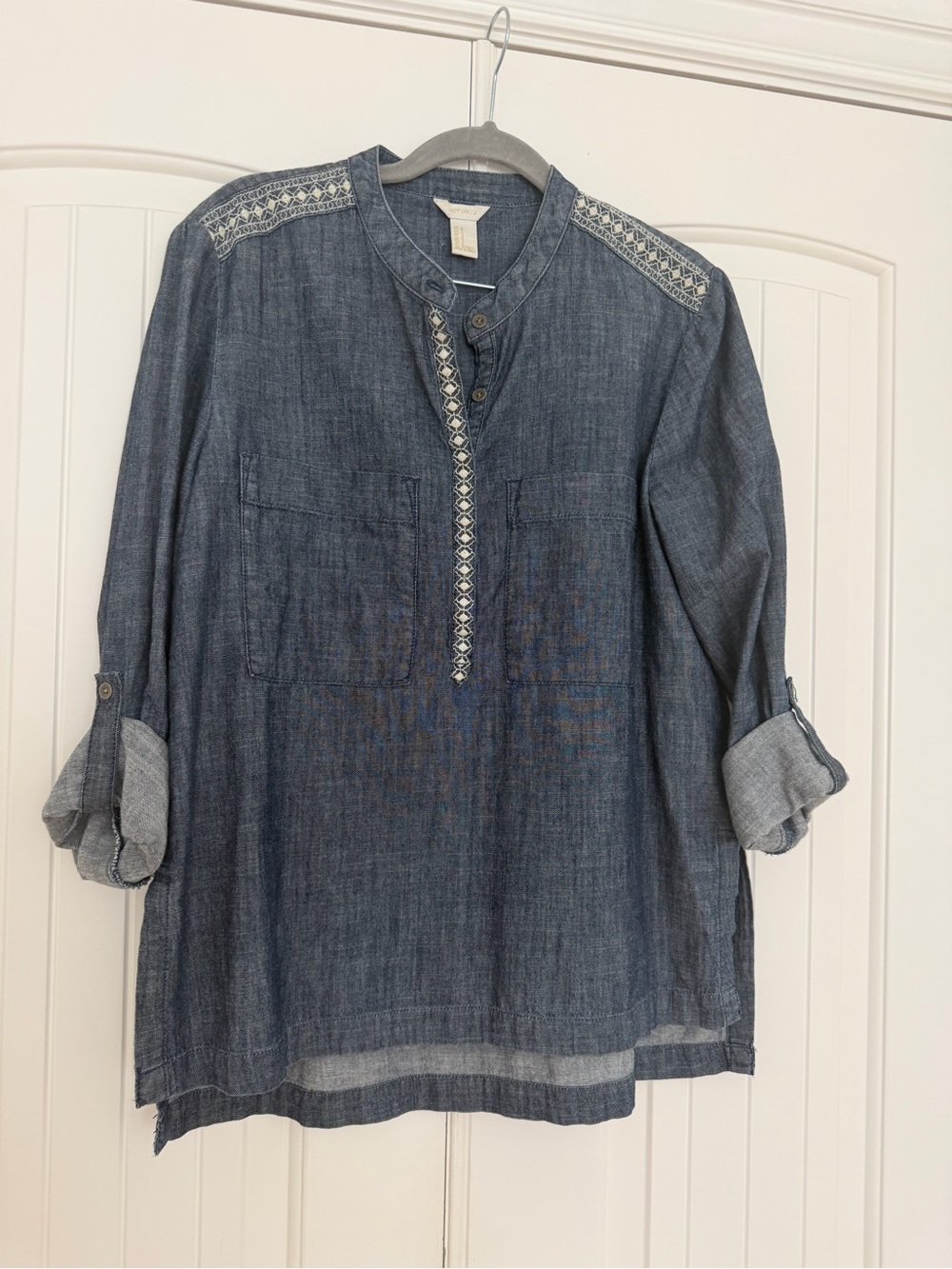 COS Indigo Embroidered Casual Button-Down Shirt